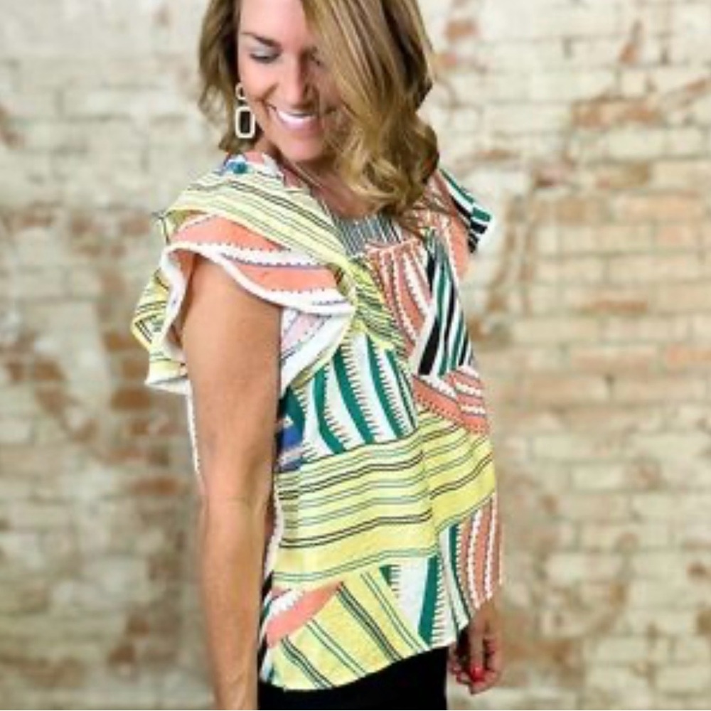 THML Multicolor Ruffle Sleeve Blouse